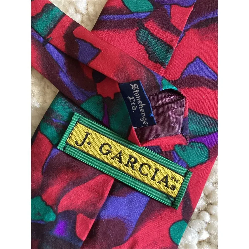 Jerry Garcia Men's 100% Silk Red Abstract Necktie Made In USA 59 In By 4 In